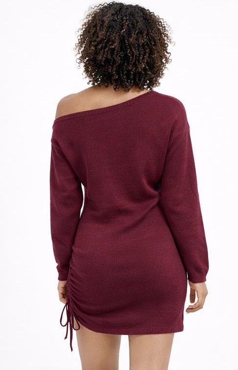 Off Shoulder Ruched Knit Mini Dress - Image 3