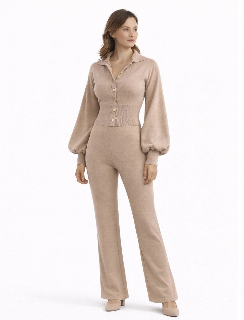 Collared Button-Through Knit Cardigan - Image 2