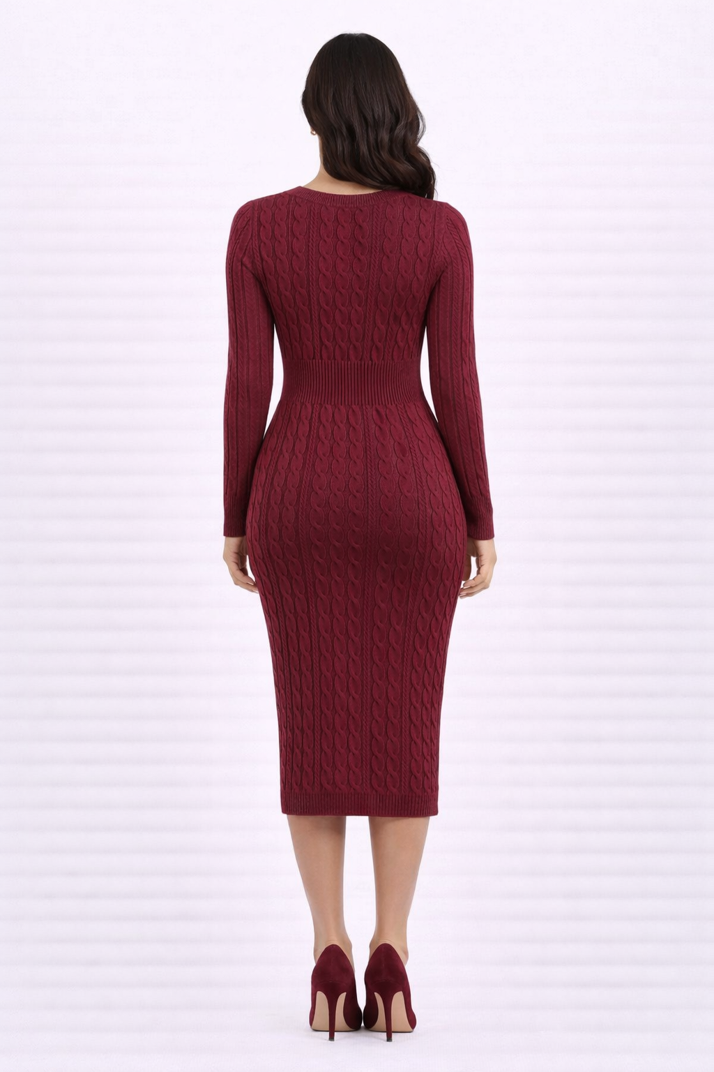 Cable Knit Waist-Detail Midi Dress - Image 3