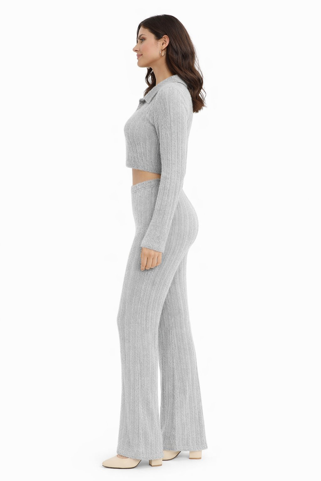 Soft Ribbed Polo Collar Crop Jumper - Image 2