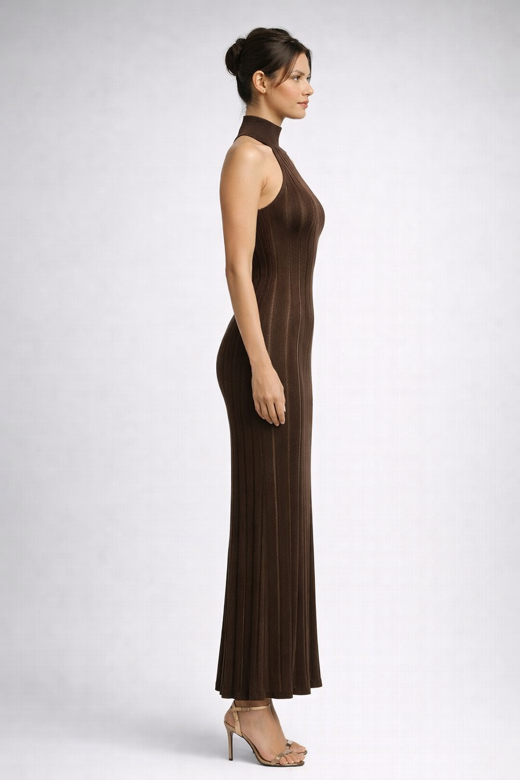 High-Neck Halter Knit Maxi Dress - Image 2