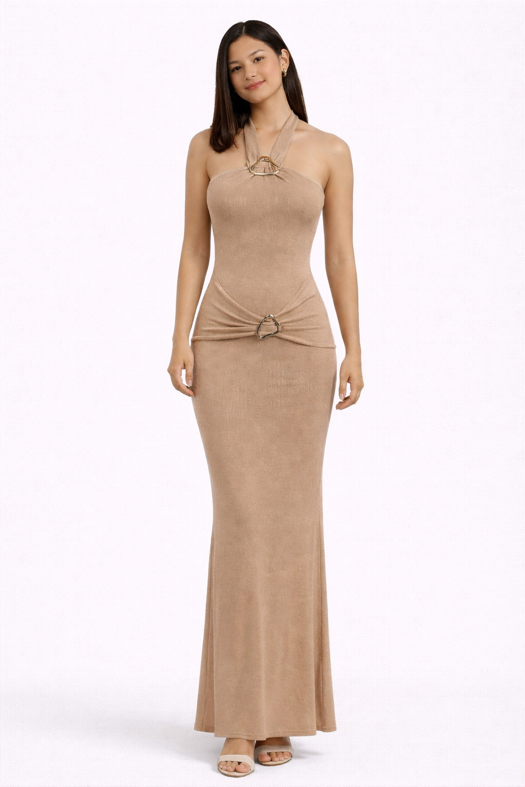 Trim Detail Halter Knit Maxi Dress