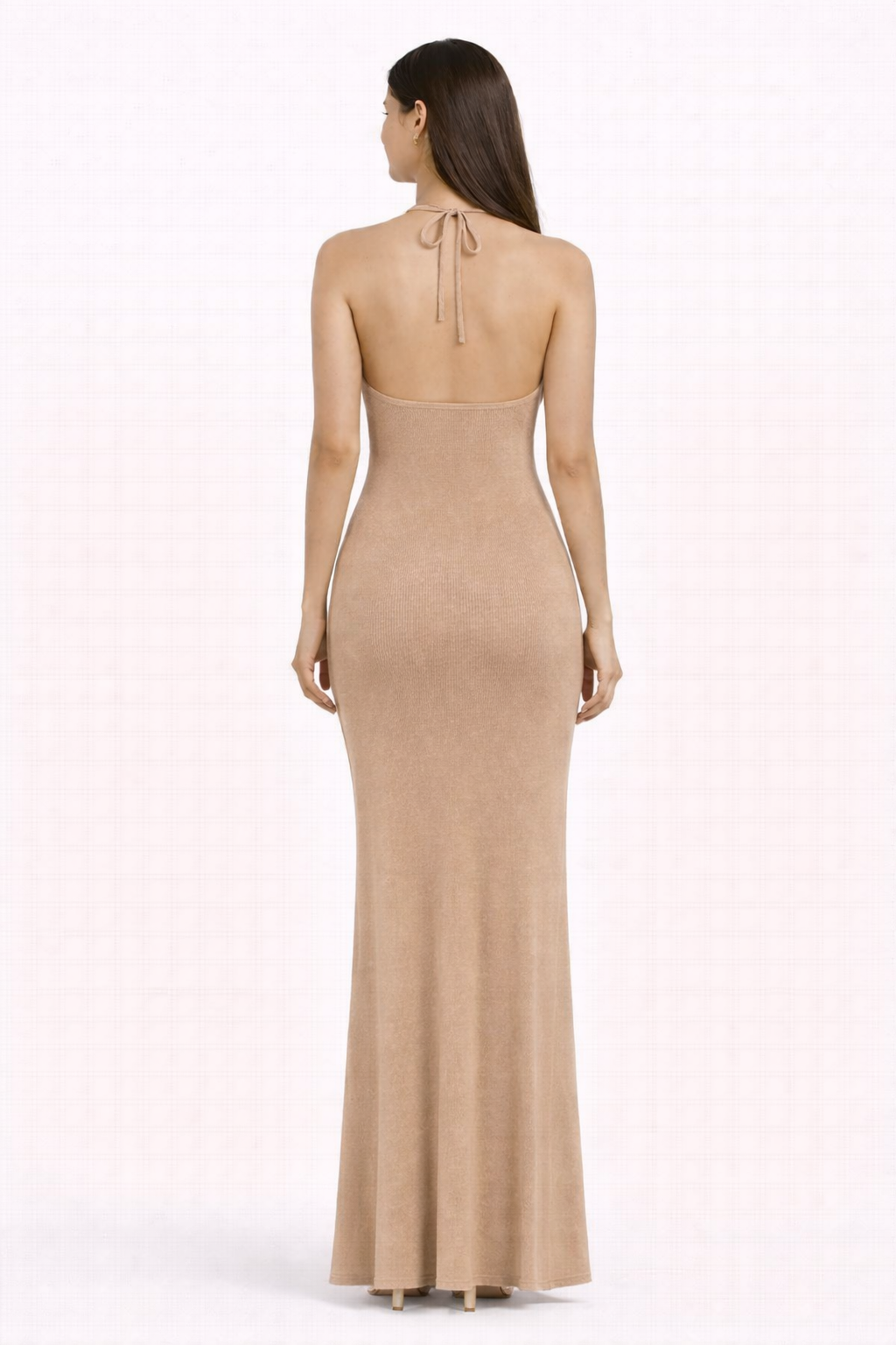 Trim Detail Halter Knit Maxi Dress - Image 3