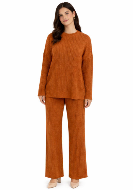 Ribbed Knit Wide Leg Trousers