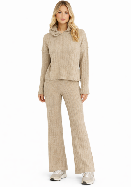 High-Waist Ribbed Flare Trousers