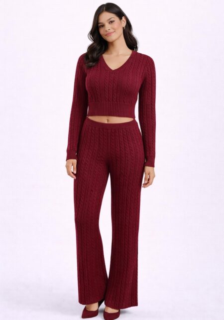 Cable Knit V-Neck Crop Jumper