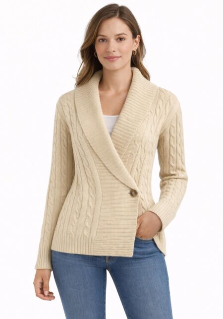 Cable Knit Shawl Collar Wrap Cardigan