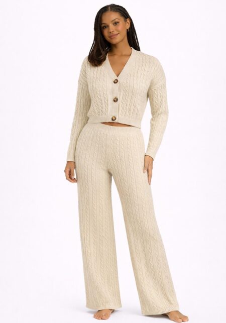 Cable Knit Wide Leg Trousers
