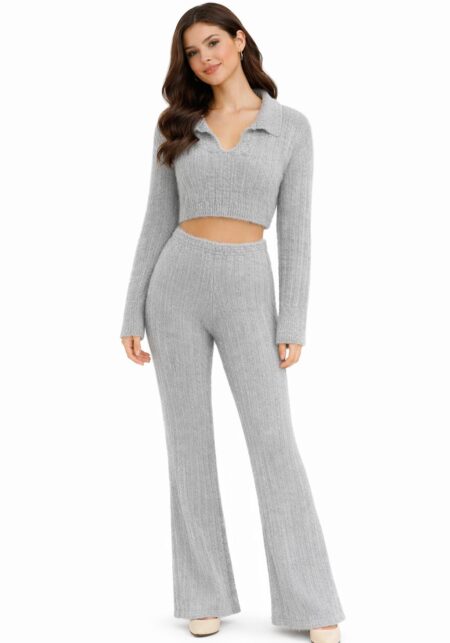Soft Ribbed Polo Collar Crop Jumper