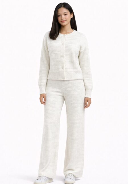 Textured Knit Wide Leg Trousers