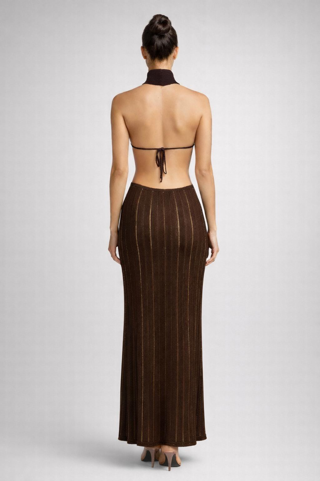 High-Neck Halter Knit Maxi Dress - Image 3