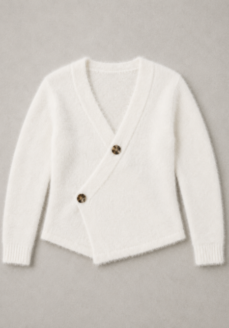 Cream Fluffy Wrap Knit Cardigan