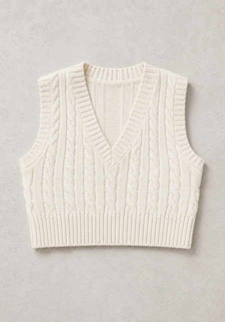 Cream Cable Knit V-Neck Crop Vest