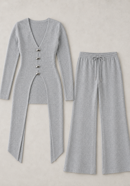Gold Button Front Knit Co-ord Set