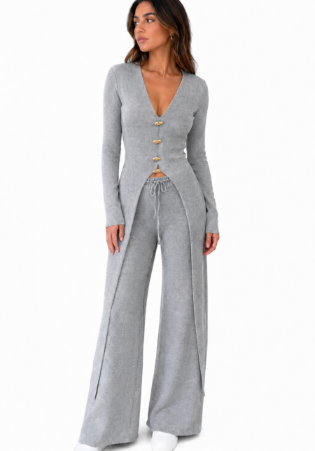 Gold Button Front Knit Co-ord Set